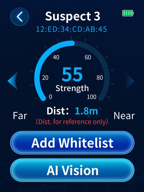 Suspect screen with a blue gauge at 55